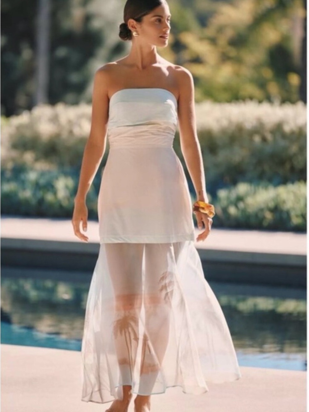 Anthropologie Beach Break Strapless Ivory Sheer Overlay Maxi Dress